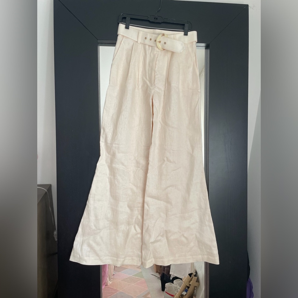 Zimmermann Cream Linen High Waist Wide Leg Pants NWT